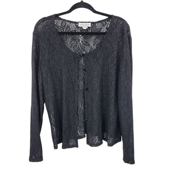 Vtg Black Lace Cardigan Sweater Button Front Sz 16 Formal Metallic Fleck Womens - Picture 1 of 10